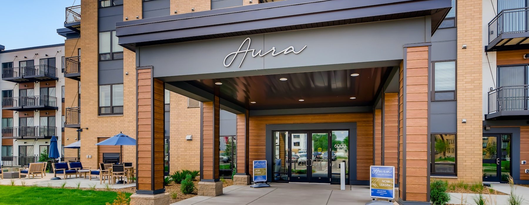 a building with a sign in front